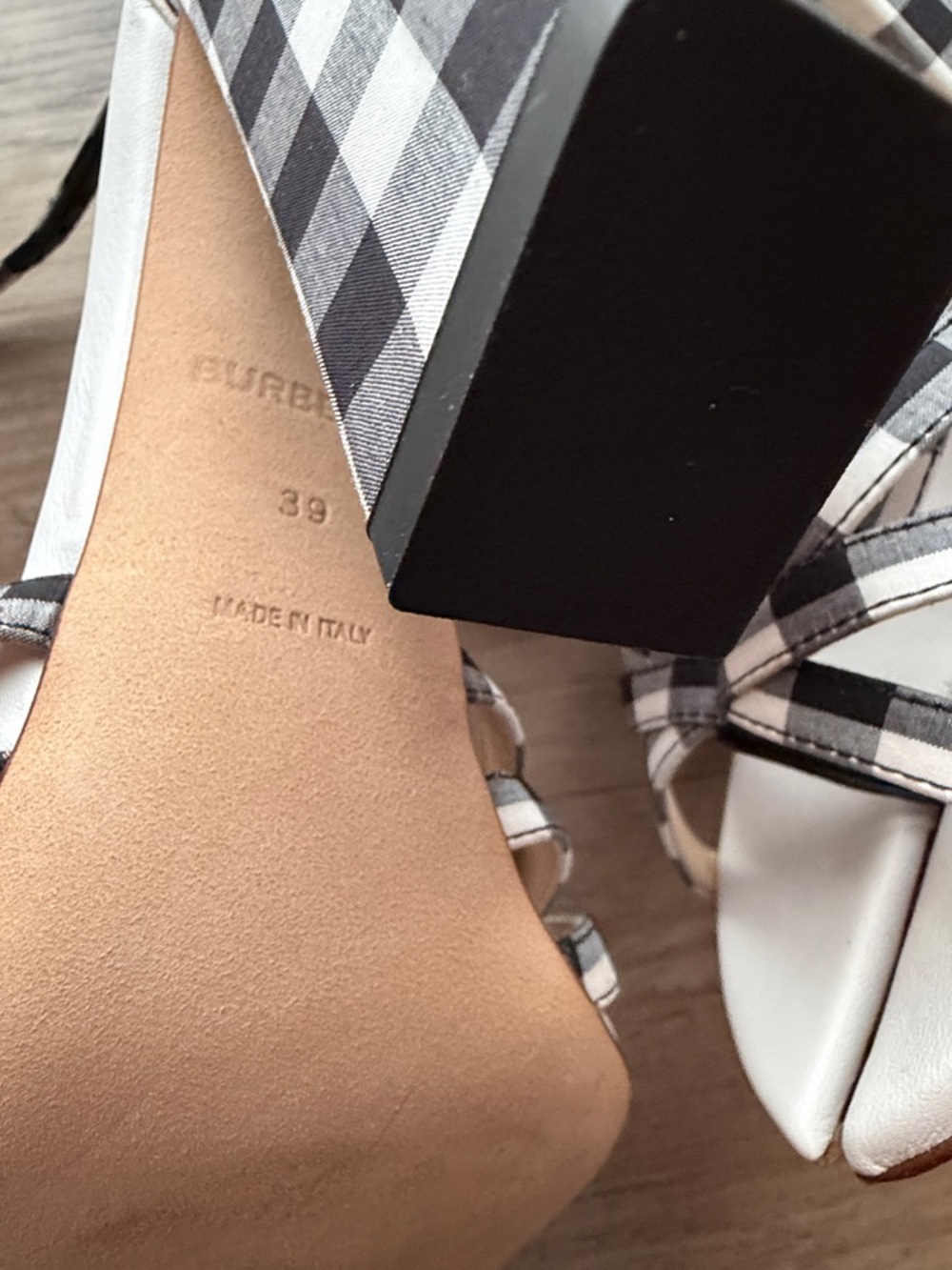 NWT Burberry Hove Black & White Gingham Block Heel Sandals with Ankle Strap s - Picture 7 of 15